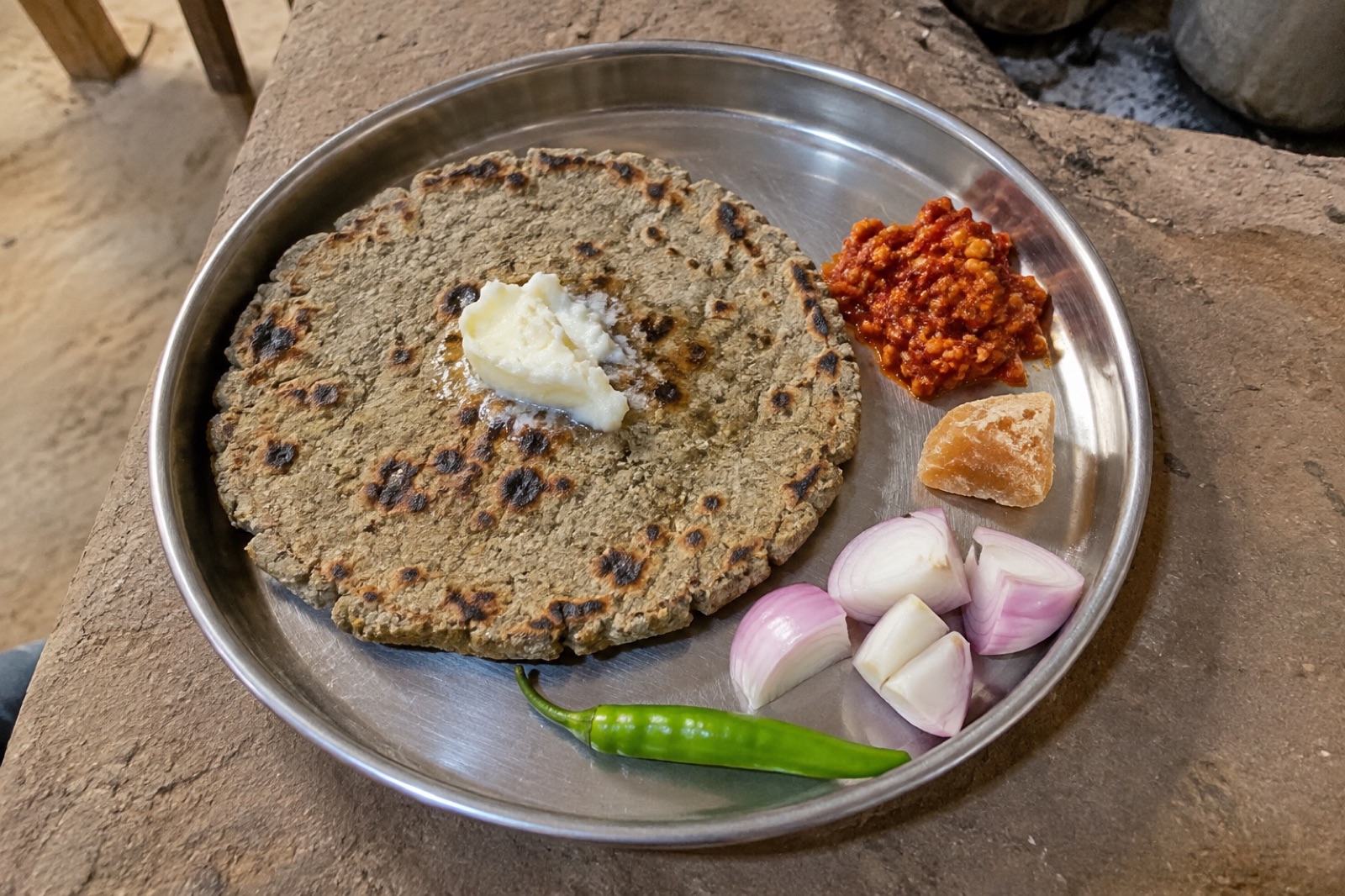 Bajra Rotla with Lasan Chutney — vegetarian Bhuj dish