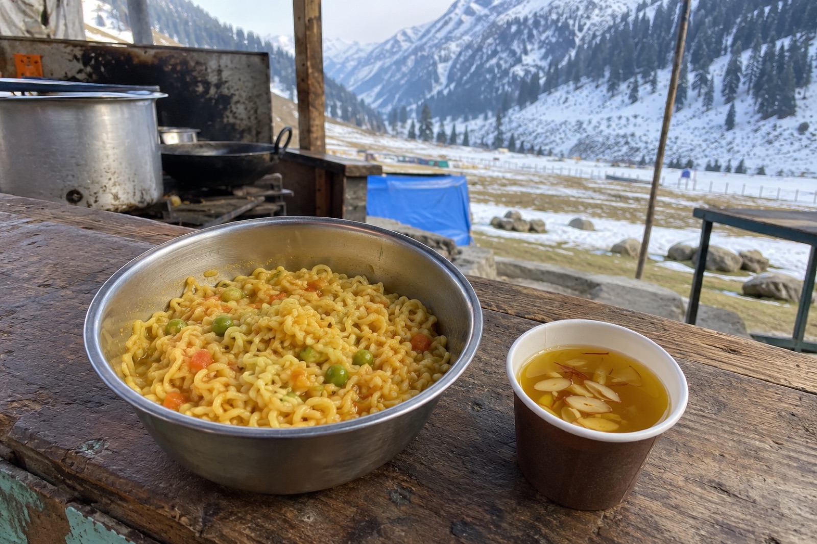 Hot Maggi & Kahwa — vegetarian Sonamarg dish