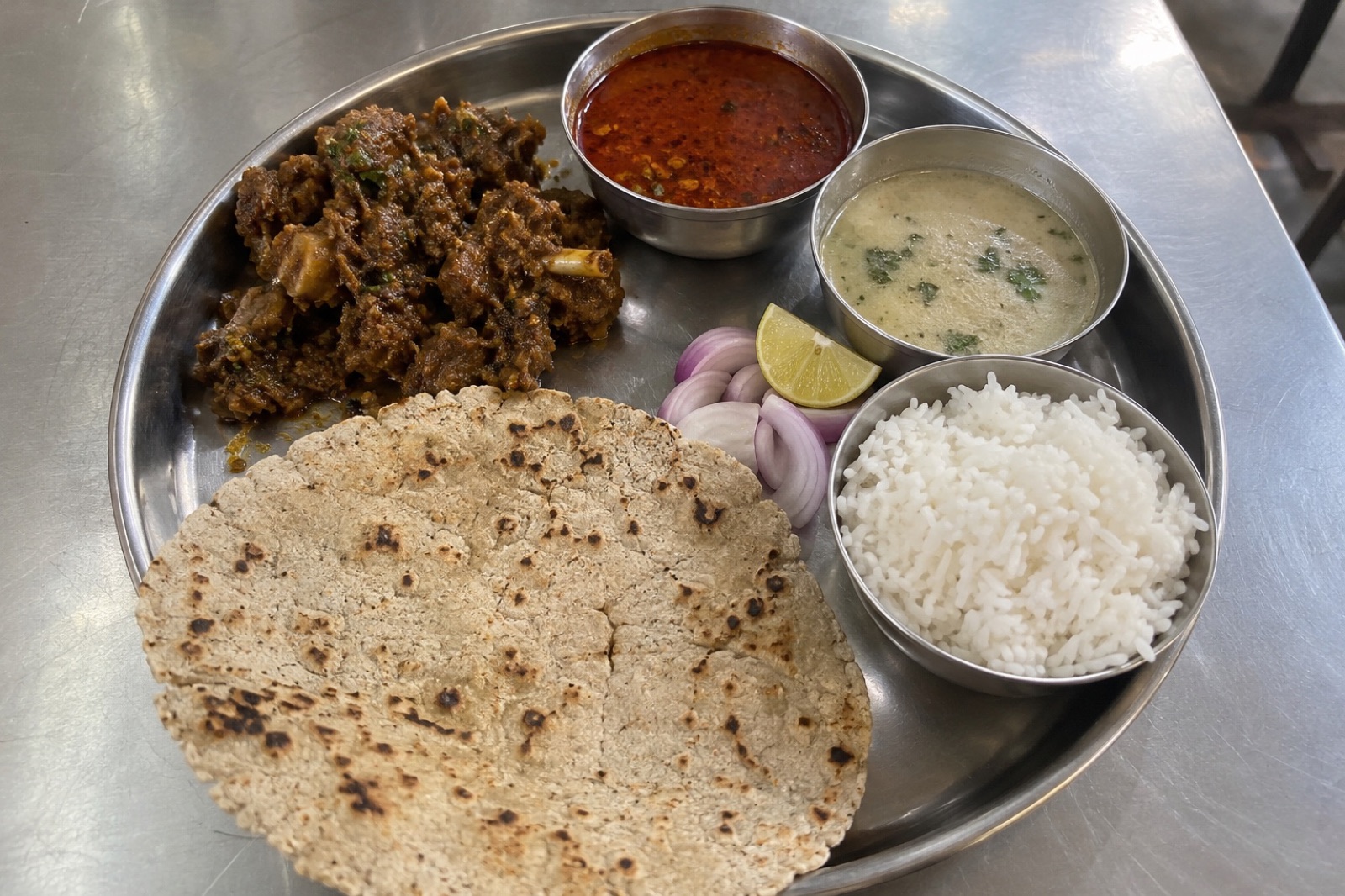 Kolhapuri Mutton Thali — non-vegetarian Kolhapur dish