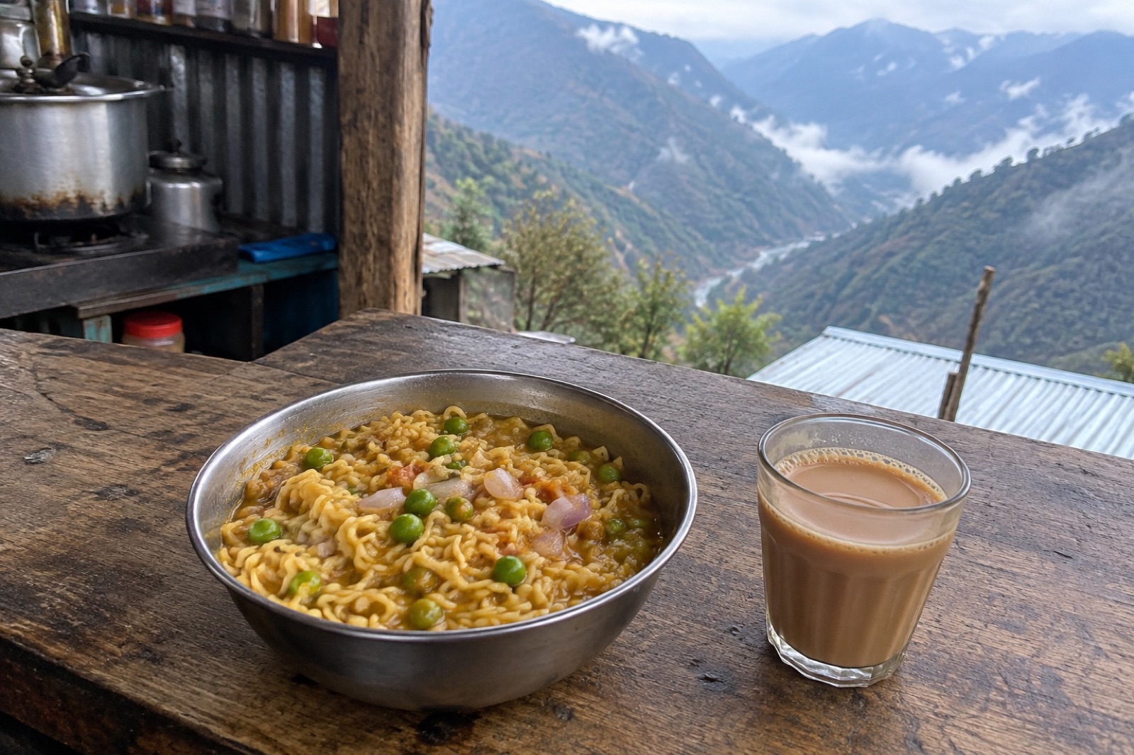 Meadow Maggi & Tea — vegetarian Khajjiar dish