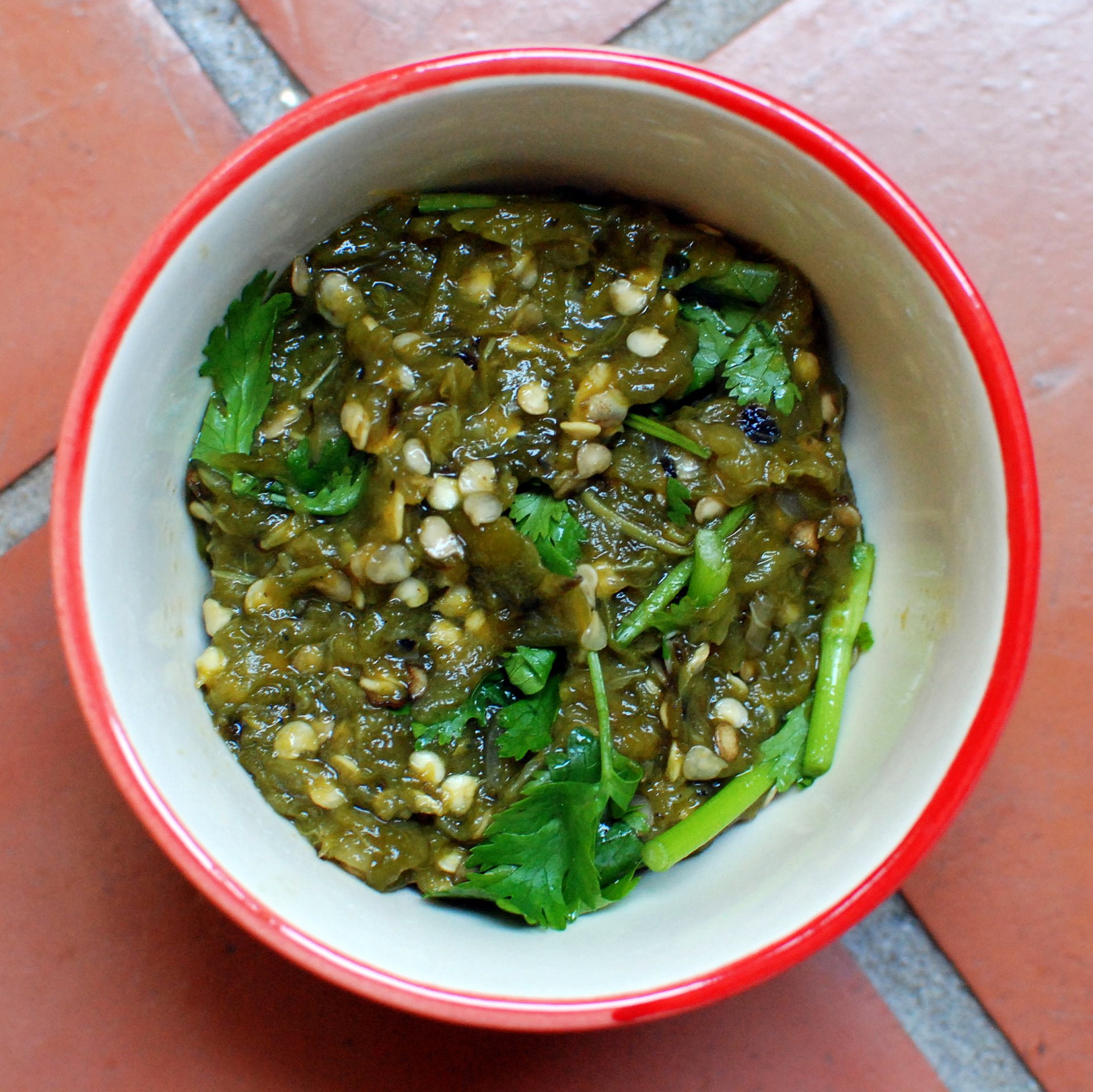 Nam prik noom with sticky rice — vegetarian Chiang Mai dish