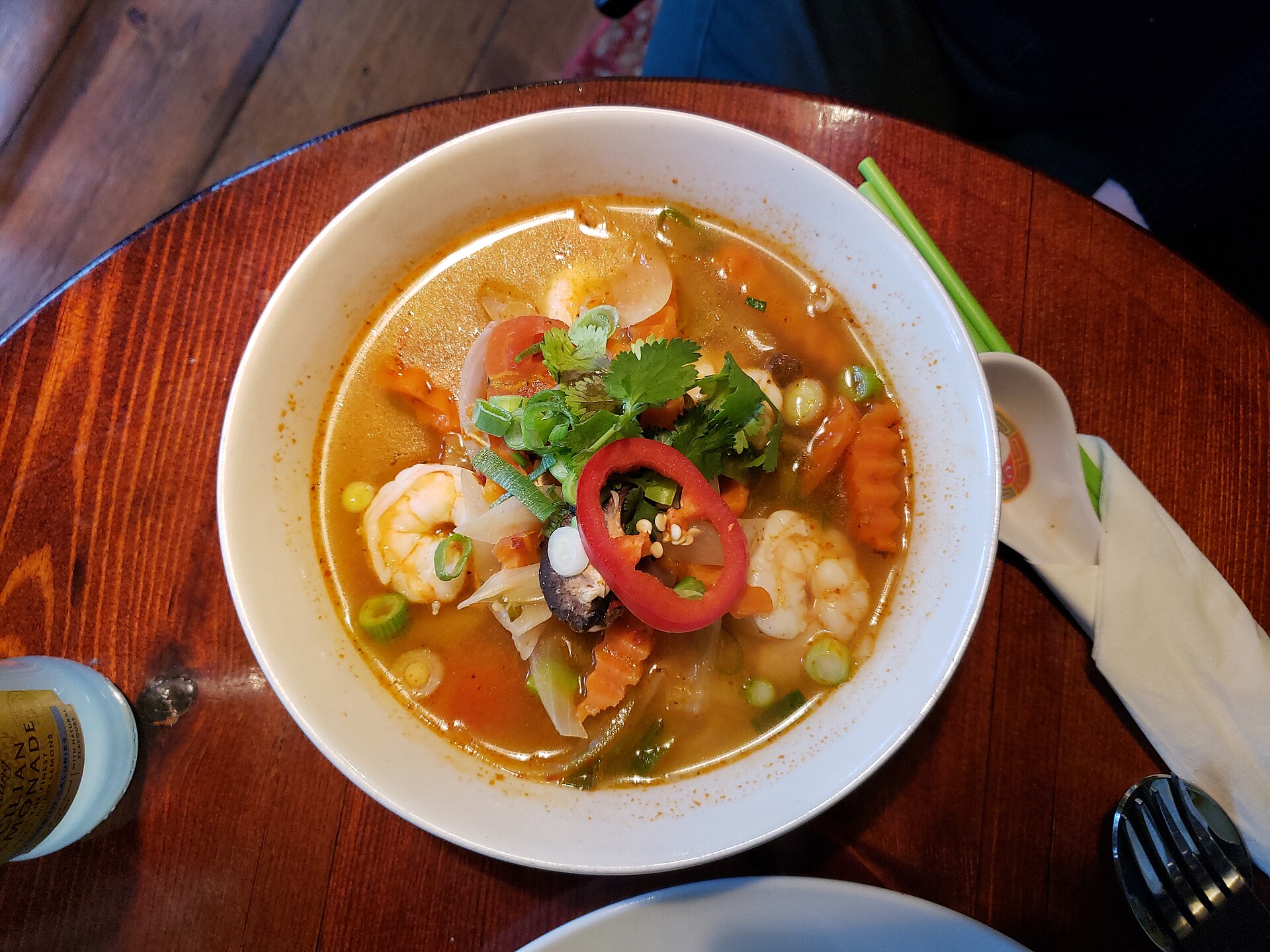 Tom yum goong — non-vegetarian Bangkok dish